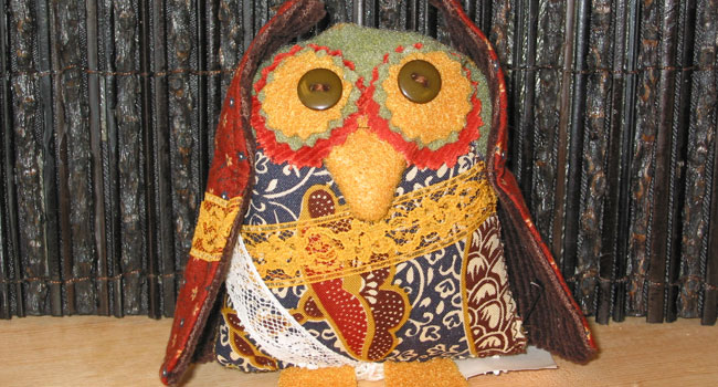 Handmade Patch Work Owl, Made From Recycled Fabrics