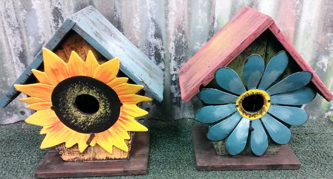 Handpainted Birdhouses Made From Wood and Metal